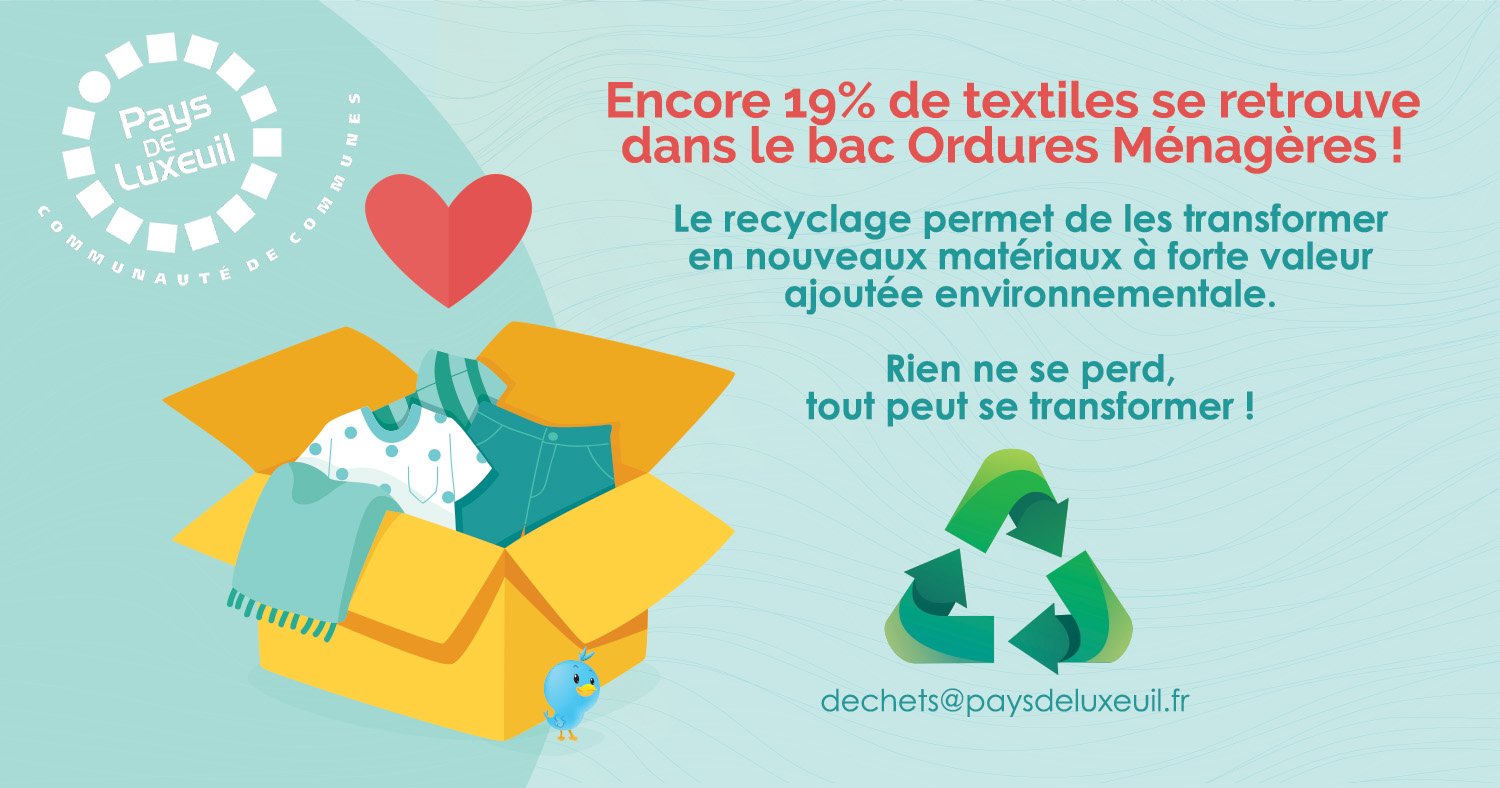 Encore 19% de textiles se retrouve dans le bac Ordures Ménagères ! Saviez-vous que le textile peut se transformer en accessoires de sport, de loisir ou en matériaux isolant votre maison ?
